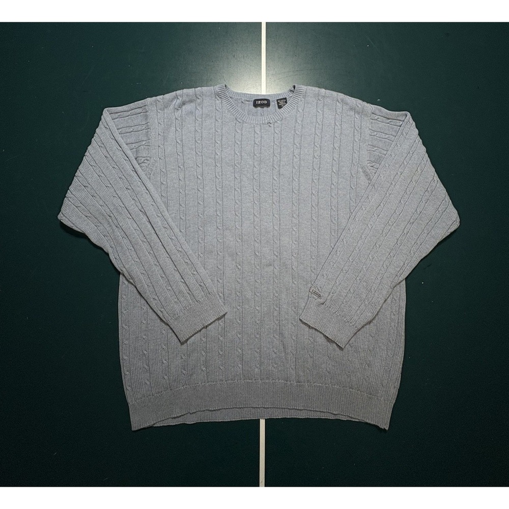 Vintage Izod Cable Knit Sweater Mens XL Light Blue Fisherman Pullover Preppy 90s